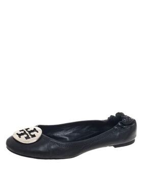 Tory Burch Black Leather Minnie Travel Logo Ballet Flats Size 6M